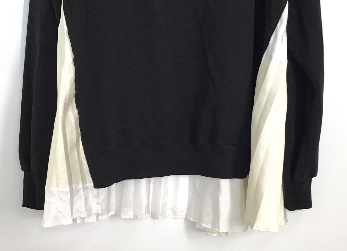 Clu Women's Black Sweatshirt White Contrast Pleated Satin Back Mixed Media Sz S