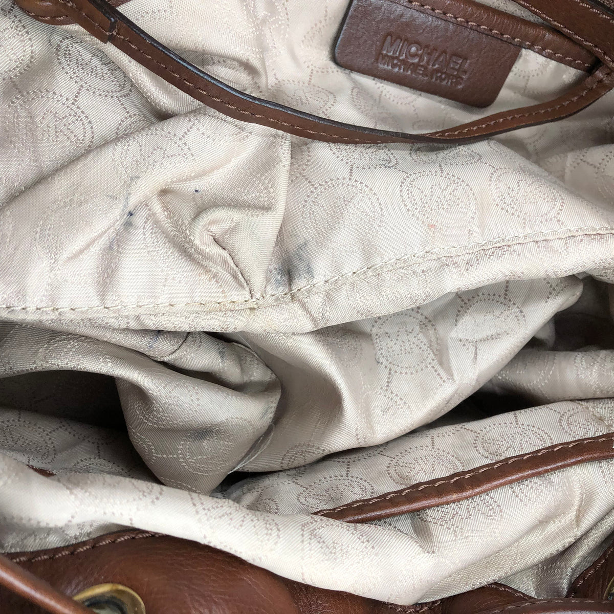 Michael Kors Beige Knit Yarn & Brown Leather Shoulder Bag w/ Gold Accents (+COA)