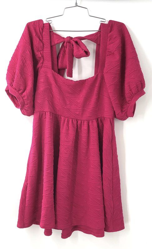 Free People Women's Violet Mini Dress Pink Puff Sleeve Open Back M NWT