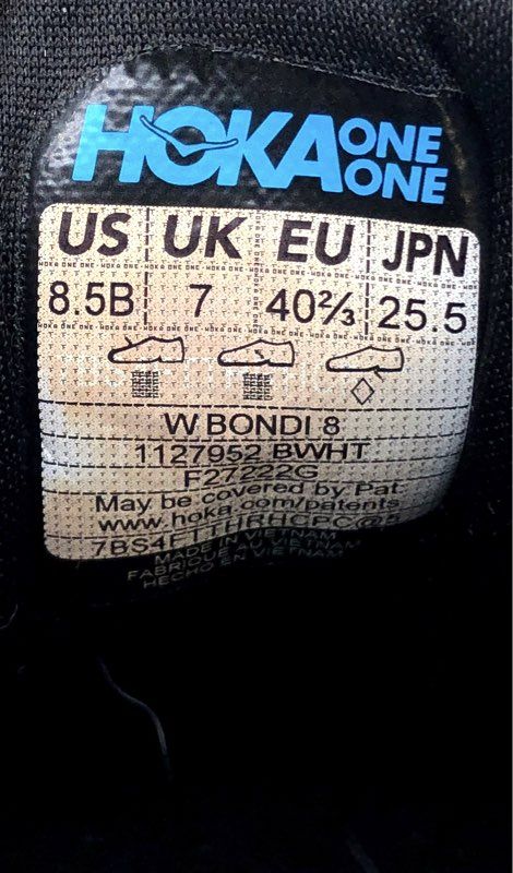 Hoka One One Bondi 8 Black White Women's Running Shoes Size 8.5