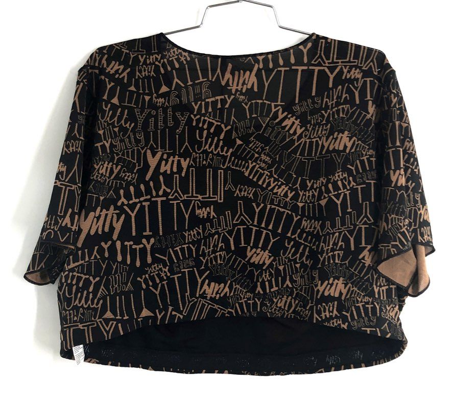 Yitty Lizzo Women's Smoothing Midi Top Black Tan Logo Print Mesh NWT Sz 6X