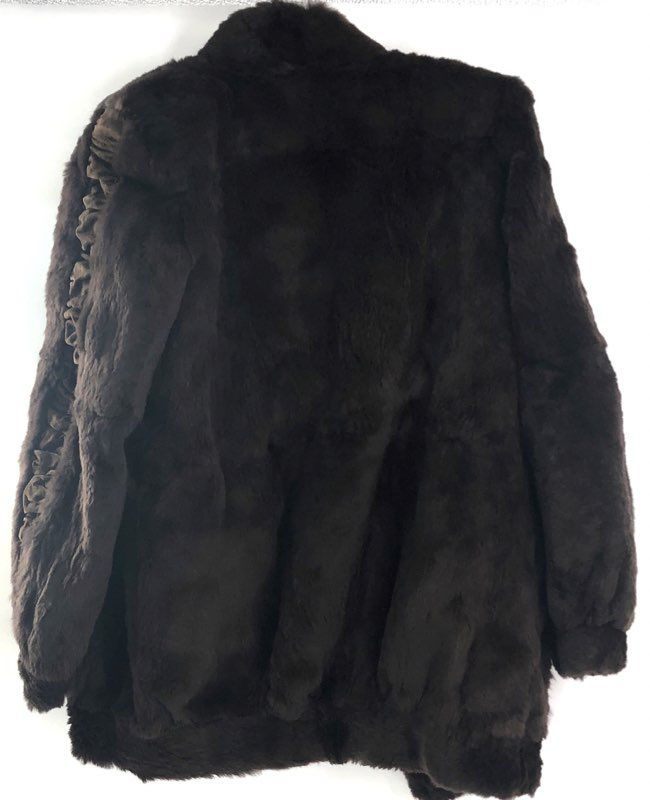 Vintage 90s Women's Dark Brown Rabbit Fur Coat Acetate Satin Lining Sz S