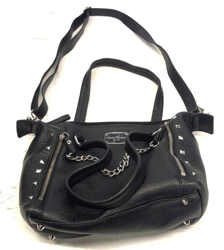 Harley Davidson Black Pebbled Leather Studded Satchel Crossbody Bag