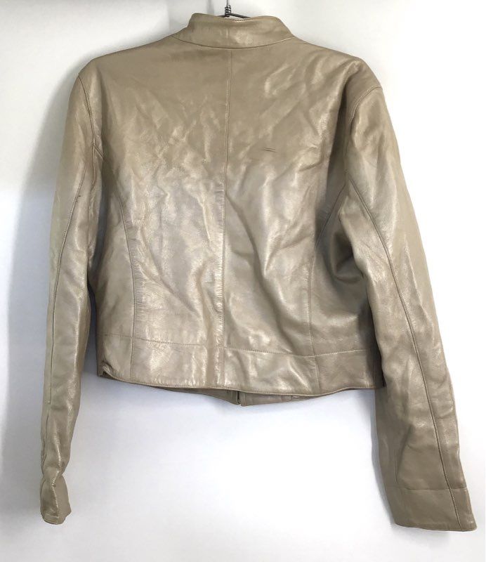 Vintage Y2K Ambition New York Women's Leather Jacket Tan Full Zip Cropped M