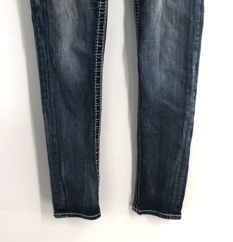 Rock Revival Women's Yui Skinny Jeans Blue Embellished Flap Pocket Sz 28