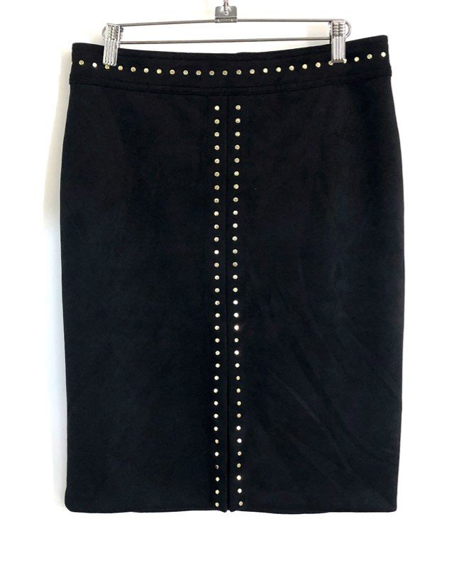 White House Black Market Women's Black Studded Faux Suede Pencil Skirt Size 6