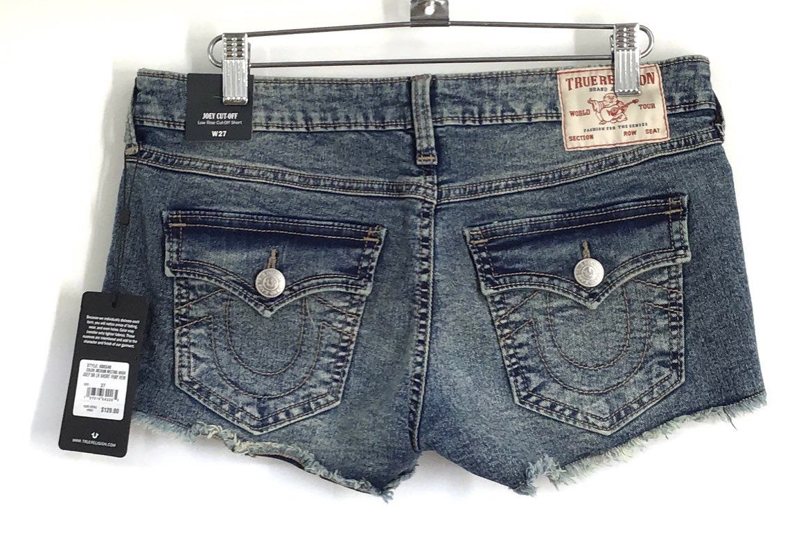True Religion Women's Joey Cut-Off Denim Shorts Medium Melting Wash NWT Sz 27
