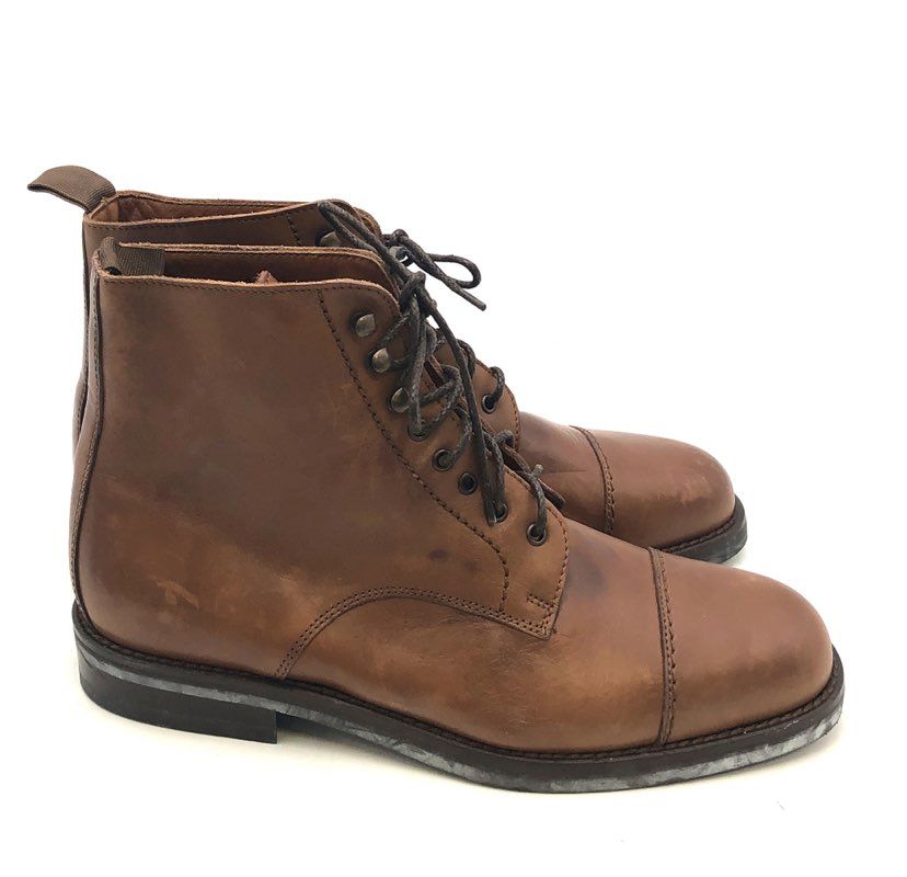 Coach J203 Brown Leather Cap Toe Lace Up Boots Made in Italy Men's Size 8.5