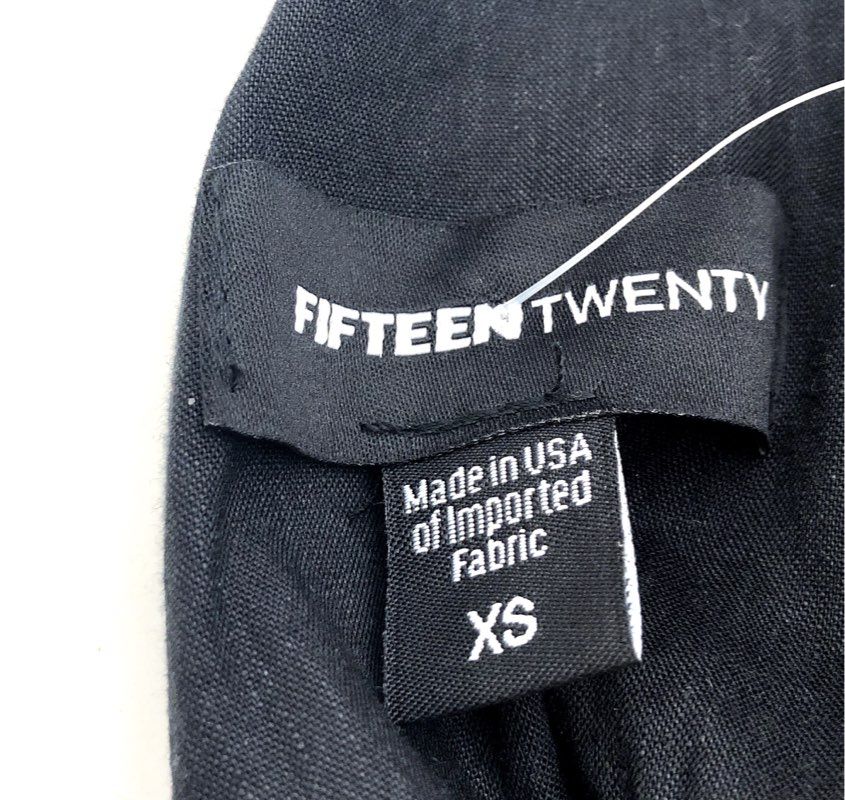 Fifteen Twenty Women's Black Linen Blend Tie Back Top Puff Sleeve Open Back XS