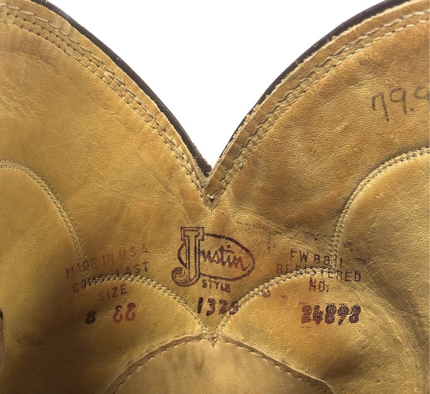Vintage Justin 1325 Tan Suede Leather Western Cowboy Boots USA Made Size 8 B