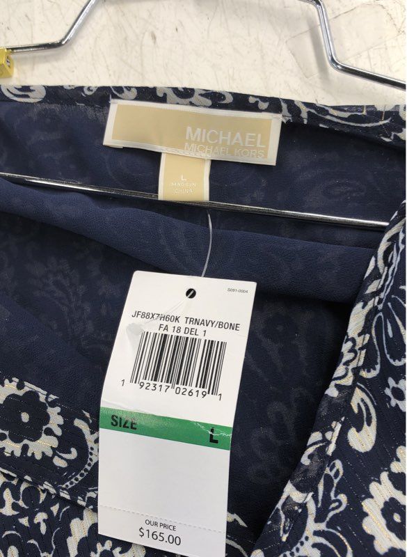 NWT Michael Kors Women's Navy Bone Floral Fit & Flare Dress - Size L