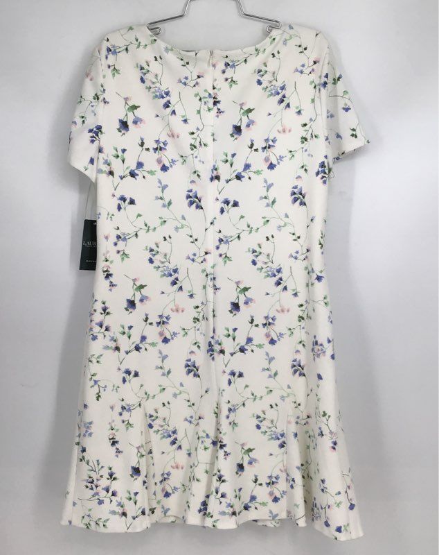 NWT Lauren Ralph Lauren Women&#39;s Cream Blue Floral Mini Dress - Size 16