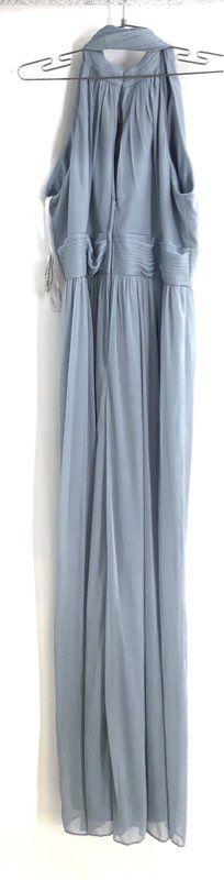 David's Bridal Women's Dusty Blue Chiffon Halter Gown Crisscross Sz 16 NWT