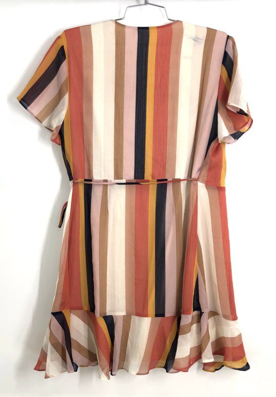 All in Favor Women's Multicolor Striped Ruffle Hem Mini Wrap Dress Size M