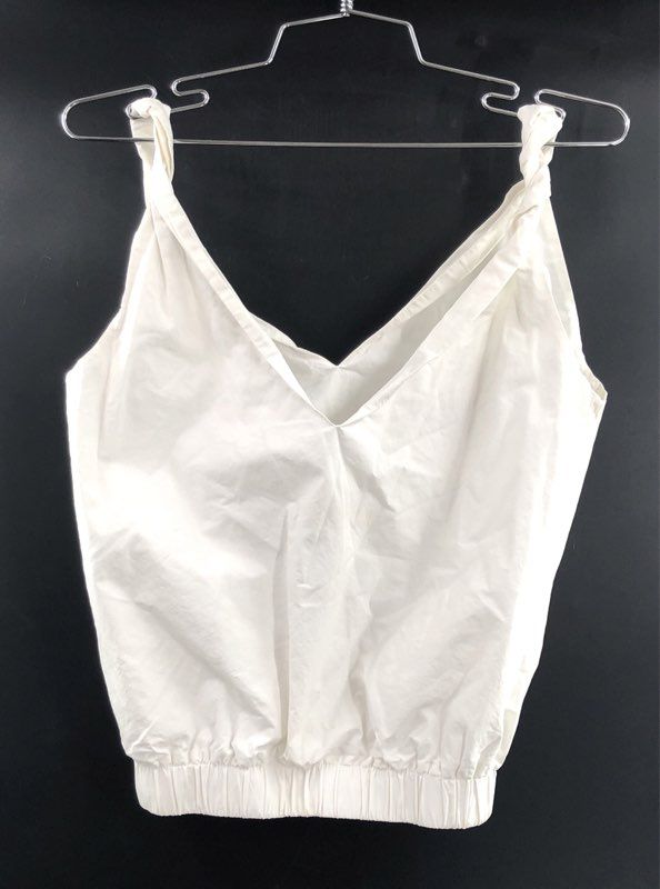 New Revival Women's White V-Neck Twisted Straps Elastic Hem Tank Top Sz S