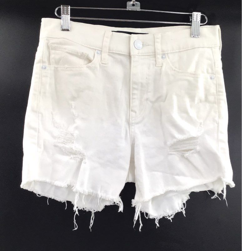 Express Women's Bermuda High Rise White Distressed Denim Shorts Stretch Sz 2