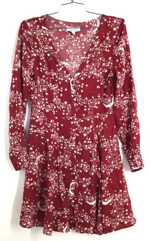 & Other Stories Women's Red Celestial Star Moon Button Front Dress Sz 2