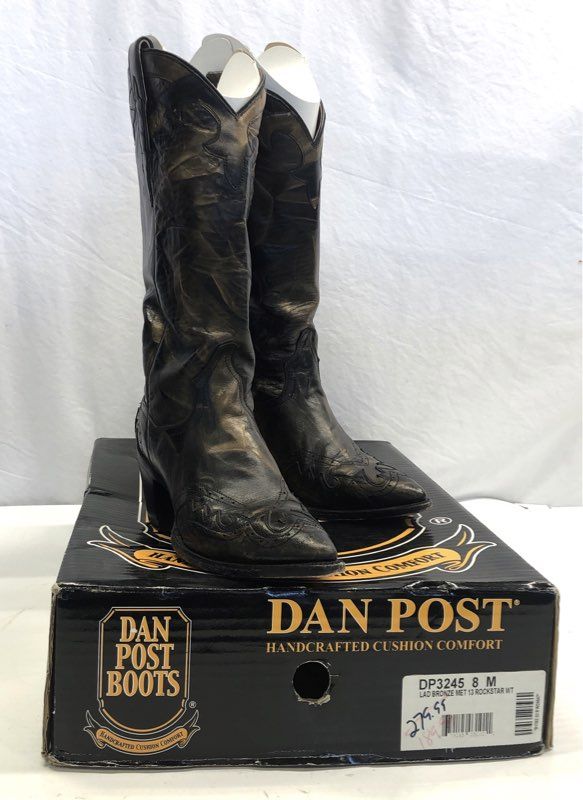 Dan Post Rockstar Bronze Metallic Black Western Boots DP3245 Size 8 M