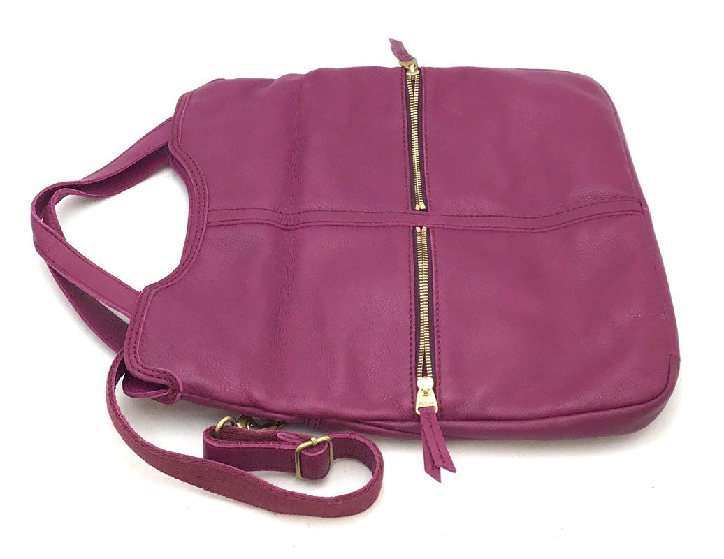 Fossil Magenta Pebbled Leather Crossbody Shoulder Bag Gold Hardware