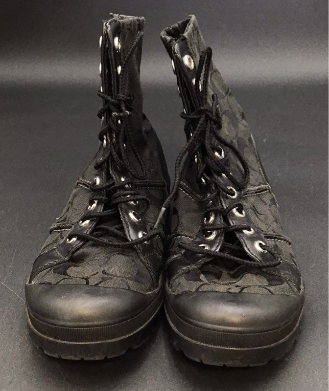 Coach Men&#39;s Black Signature Print Combat Boots