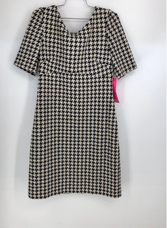 NWT Betsy Johnson Women&#39;s Black White Houndstooth Back Zip Sheath Dress- Size 12