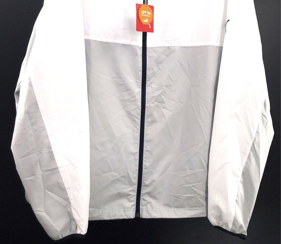 Puma Men's First Mile Wind Jacket White Gray Colorblock UPF 50+ NWT Size XXL