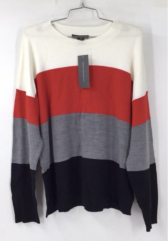 NWT French Connection Red Gray Colorblock Babysoft Stripe Sweater Men's L