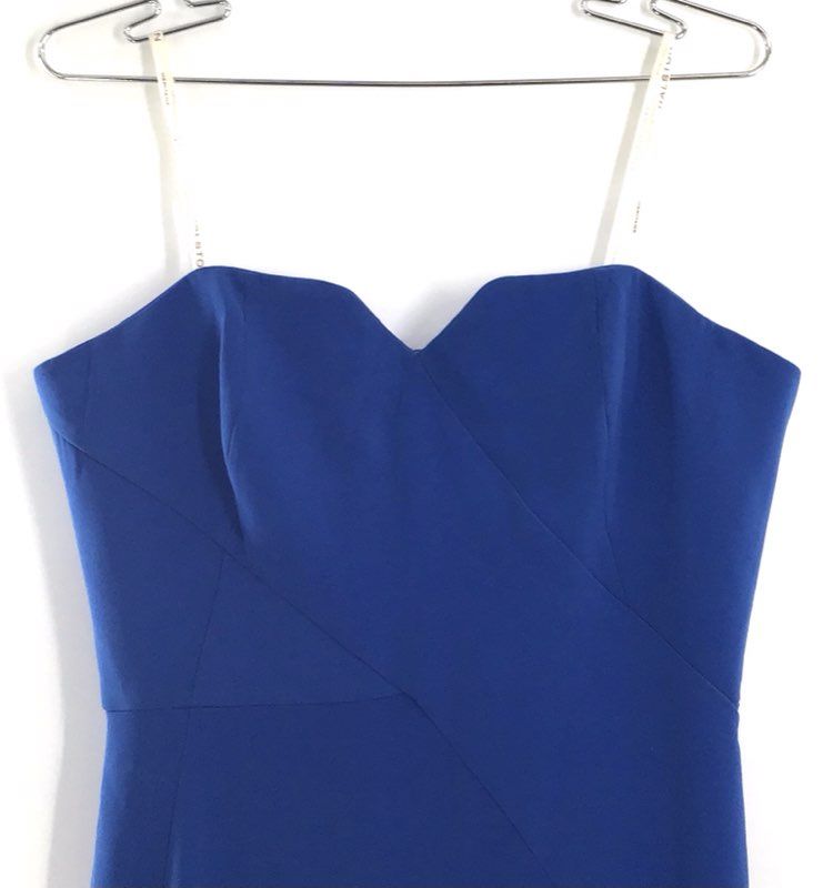 Halston Heritage Women's Lapis Blue Strapless Sweetheart Slit Maxi Dress Sz 8