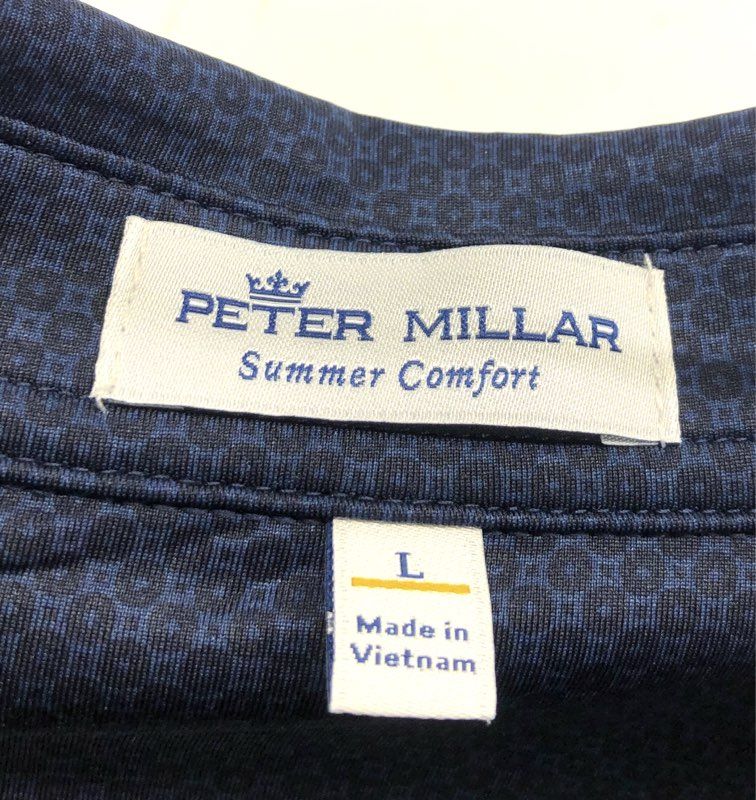 Peter Millar Men's Navy Blue Geometric Summer Comfort Polo Shirt NWT Sz L