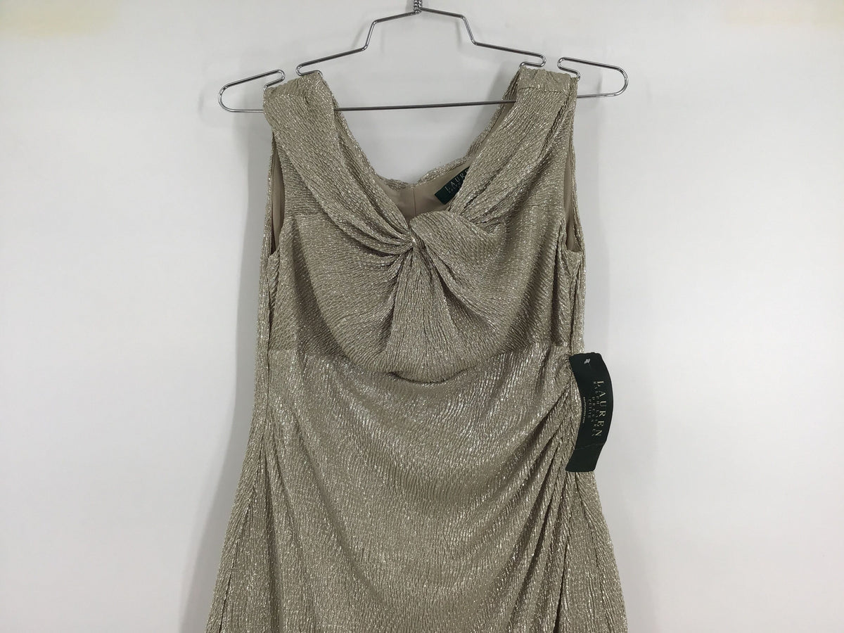 NWT Lauren Ralph Lauren Women&#39;s White Gold Sheath Dress - Size 8P