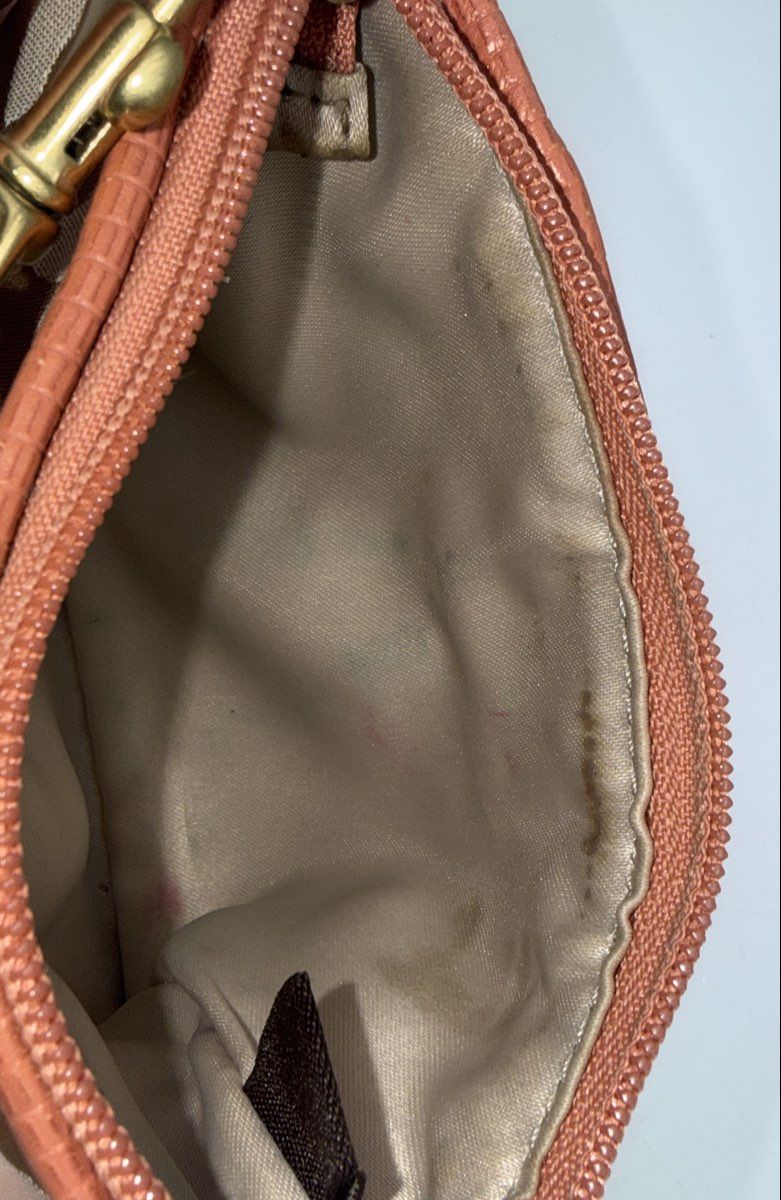 Coach Beige Signature Canvas Small Wristlet Pouch Brown Leather Gold Logo