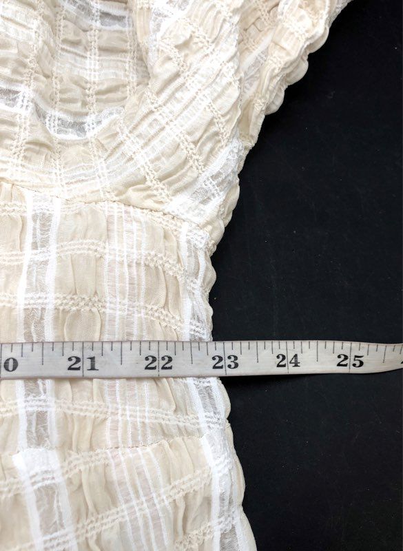 English Factory Women's Cream White Plaid Smocked Tiered Puff Sleeve Dress Sz 1X