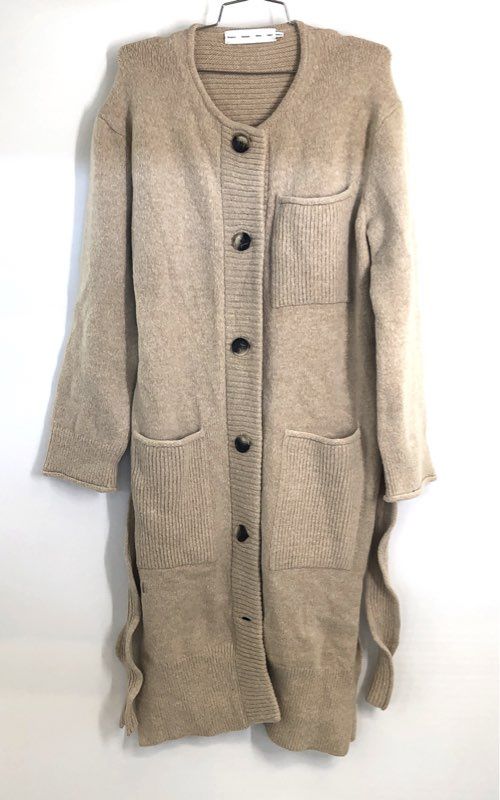 Proenza Schouler White Label Women's Beige Wool Blend Belted Long Cardigan Sz S