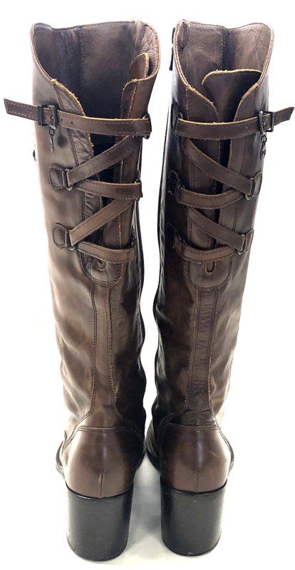 Nero Giardini Brown Leather Knee High Riding Boots Side Zip Made In Italy Sz 38