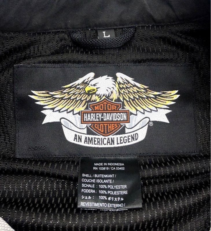 Harley-Davidson Silver Mesh Riding Jacket Orange Piping Bar & Shield Sz L