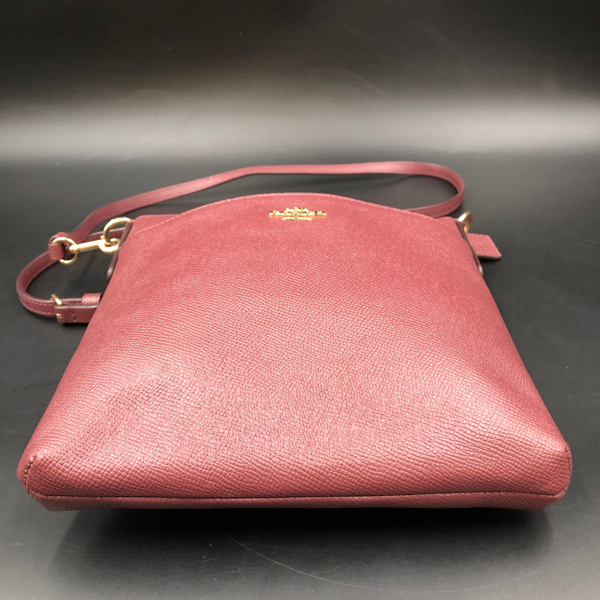 Coach Burgundy Leather Mini Rowan File Crossbody Bag Gold Hardware COA