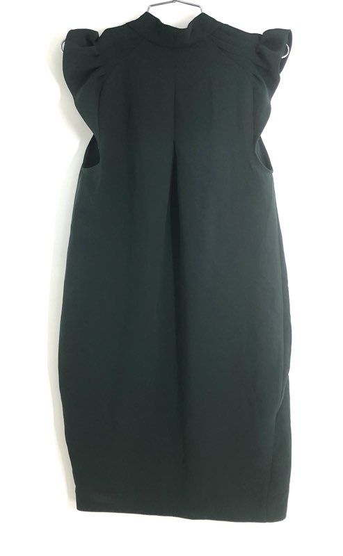 Whistles Women's Dark Green Flutter Sleeve V-Neck Crepe Shift Dress Sz 2