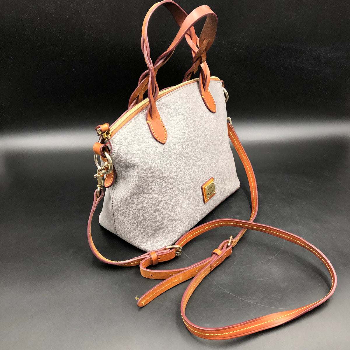 Dooney & Bourke Ash Grey\Brown Pebbled Leather 'Lucca' Satchel Bag (+COA)