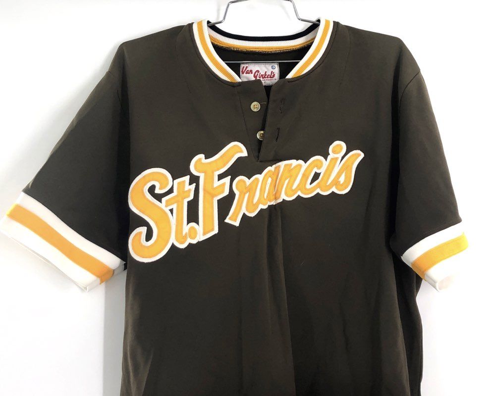 Vintage 80s Van Ginkel's Men's Brown St. Francis Baseball Jersey Henley Sz L