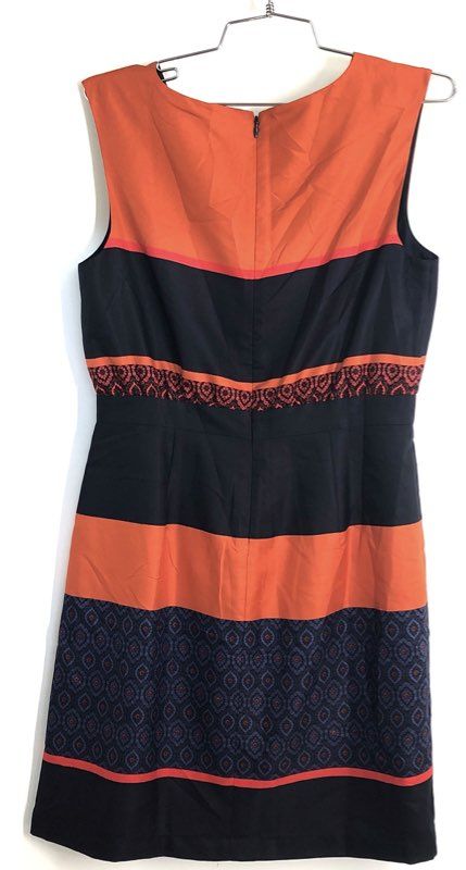Ann Taylor LOFT Women's Dress Orange Navy Colorblock Geometric Print NWT Sz 2