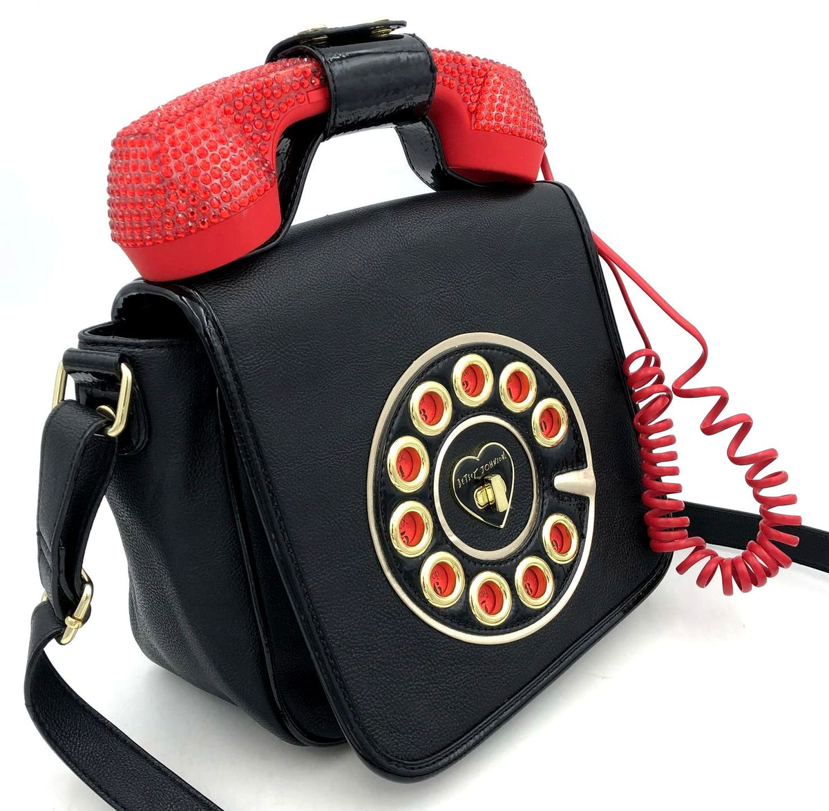 Betsey Johnson Kitsch &quot;Call Me&quot; Black/Red Cell Connectible Phone Crossbody Bag