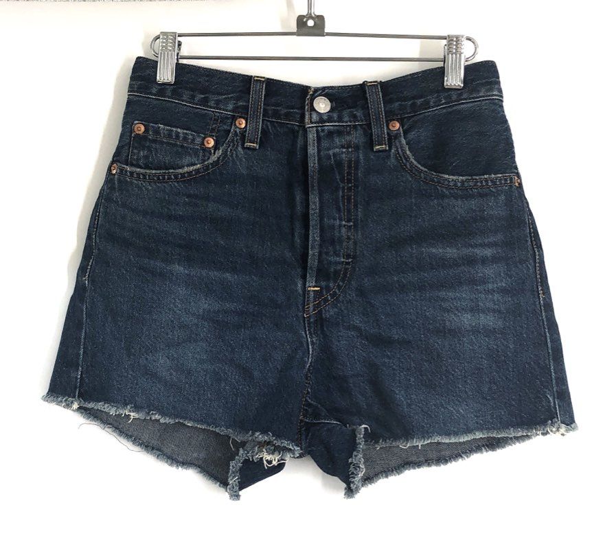 Levi's Women's Ribcage Shorts Dark Wash Blue High Rise Cutoff Denim NWT Sz 27