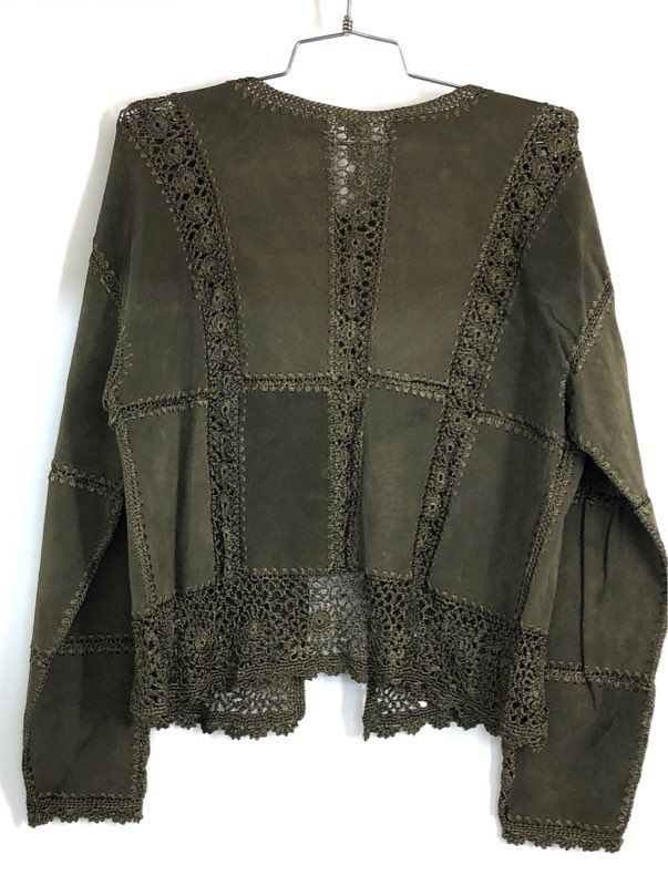 Vintage 90s Selene Sport Women's Olive Green Suede Leather Patchwork Set Sz 12