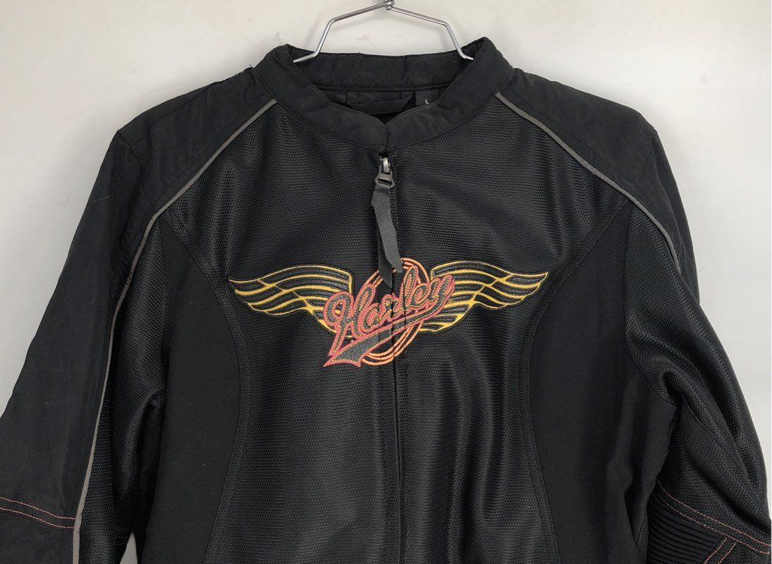 Harley-Davidson Women's Black Orange Motorcycle Jacket - Size L