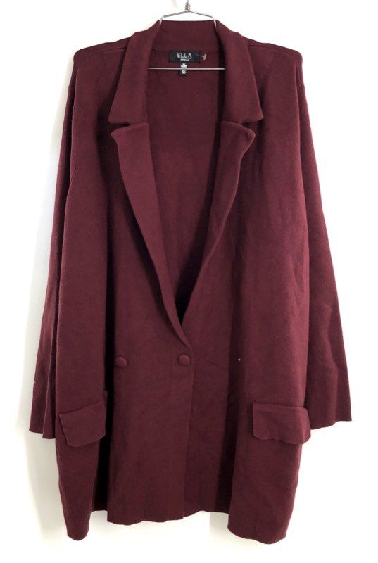 Ella Rafaella Women's Windsor Wine Knit Blazer Cardigan Jacket NWT Sz 3X