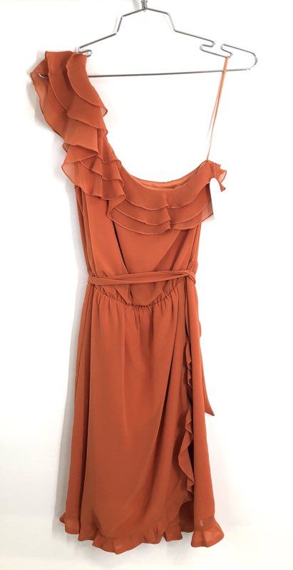 Jessica Simpson Women's Rust One Shoulder Ruffle Cocktail Dress Sz 6 NWT