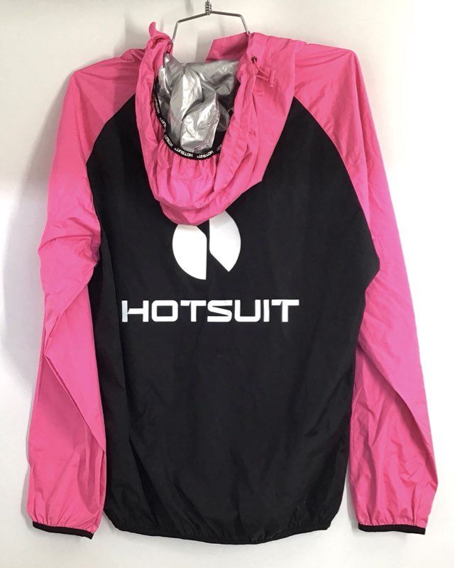 HOTSUIT Women's Pink Black Colorblock Sauna Suit Jacket Hoodie NWT Sz XL