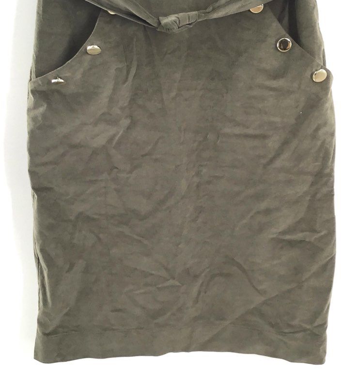 Betty Hannah Women's Olive Green Fine Corduroy Square Neck Belted Dress Size M