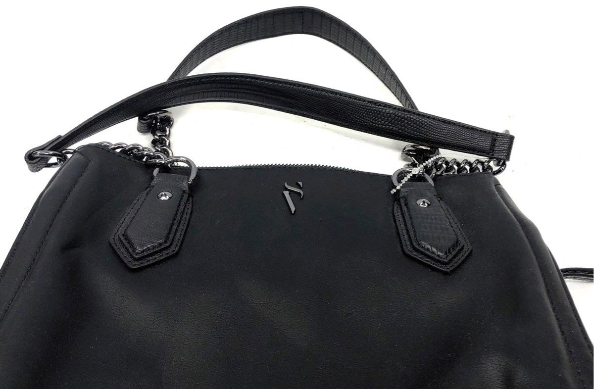 Simply Vera Vera Wang Black Faux Leather Shoulder Bag Gunmetal Chain Hardware
