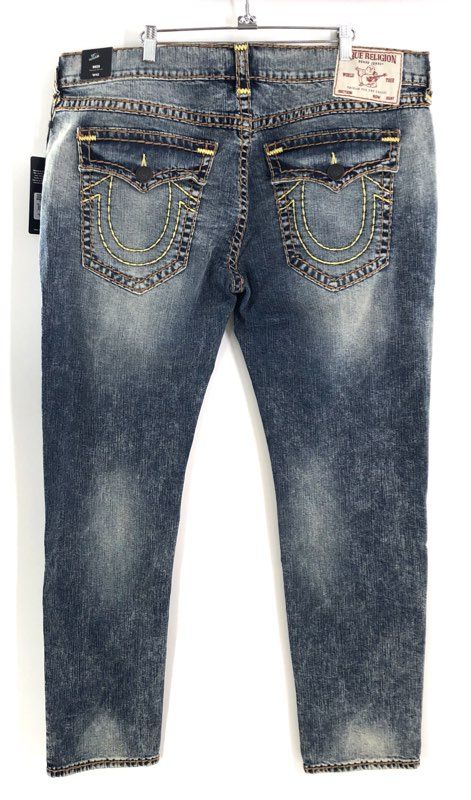 True Religion Men's Rocco Flap Super T Relaxed Skinny Jeans Med Wash NWT 42x32